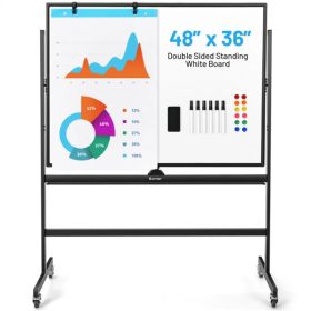 48''x36'' Mobile Whiteboard with Height Adjust, Magnetic Double-Sided Reversible Whiteboard (Option: default title)