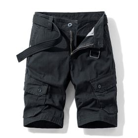 Solid Color Multi-pocket Cargo Shorts Men (Option: Black-33)