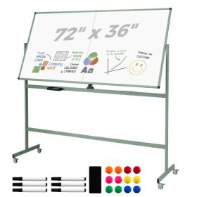 360° Rotating Double-Sided Magnetic Whiteboard, 182.88×91.44cm Writing Surface Mobile Dry Erase Board with Casters, Green (Option: default title)