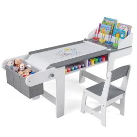 Kids Art Table & Chair Set with Replaceable Paper Roll, Large Storage Toddler Activity Desk (Option: default title)