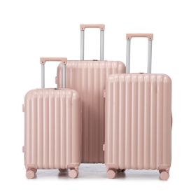 20"/24"/28" 3 pcs/set in ABS Spinner Wheel Luggage, Carry on Suitcase, with Cup Holder & USB Port & Phone Holder (Pink) (Option: default title)