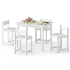 Kids Wooden Table And Chairs Set (1 Table + 4 Chairs), Rubber Wood Toddler Activity Set (White) (Option: defaulttitle)
