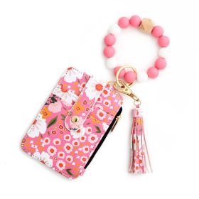 Women's Floral Print Leather Card Bag (Option: 3 Deep Pink)