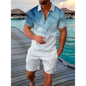 Polo Shirt Sports Short Sleeve Shorts Suit For Men (Option: Blue and white-2XL)