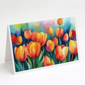 Tulips in Watercolor Greeting Cards Pack of 8 Blank Cards with Envelopes Whimsical A7 Size 5x7 Blank Note Cards (Option: Default)