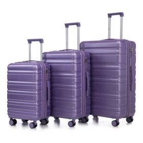 3 in 1 20"/24"/28" 3 pcs/set in ABS Spinner Wheel Luggage, Carry on Suitcase, Matching Color, Combination Lock (Purple) (Option: default title)