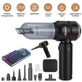 16000PA Handheld Car Vacuum Cleaner With Brushless Motor 2 Reusable Filters 4 In 1 Portable Cordless Compressed Air Duster & Blower For Car Offic (Option: BlackGold)