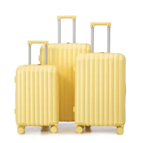 20"/24"/28" 3 Pcs/set In ABS Spinner Wheel Luggage, Carry On Suitcase, With Cup Holder & USB Port & Phone Holder (Yellow) (Option: defaulttitle)