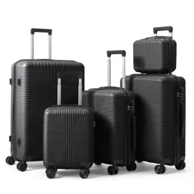 Non-TSA Customs Lock 5-in-1 PP Trolley Case, 12in, 16in, 20in, 24in, 28in, PP, Black (Option: defaulttitle)