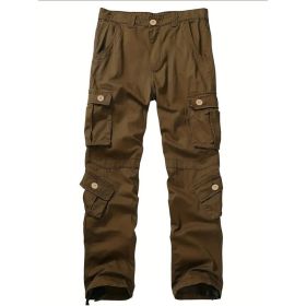 Three-dimensional Pocket Overalls Men's Multi-pocket (Option: Eight Pockets Brown-30)