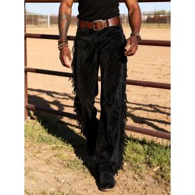 Retro Western Cowboy Deer Skin Fleece Fringe Wide Leg Pants (Option: Black-XS)