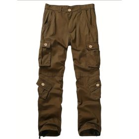 Three-dimensional Pocket Overalls Men's Multi-pocket (Option: Eight Pockets Brown-34)