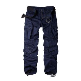 Three-dimensional Pocket Overalls Men's Multi-pocket (Option: Eight Pockets Navy Blue-38)